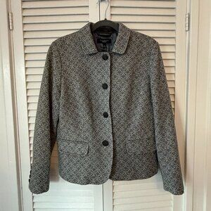 Talbots lady blazer jacket 14 wool blend diamond grey velvet trim